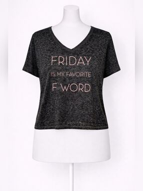 Tokyo Darling Friday Is My Favorite F Word Graphic Tee Womens Black Burnout V Ne